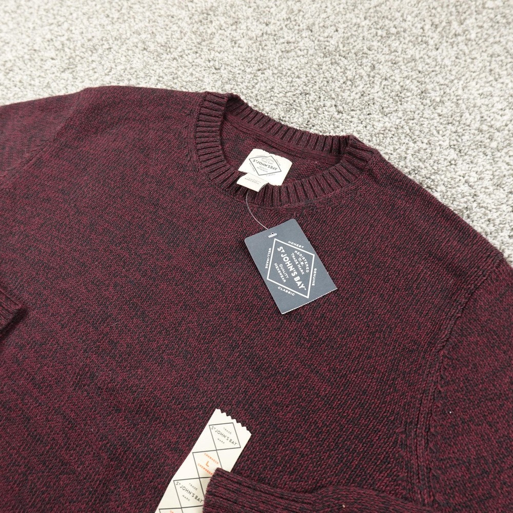 NEW St Johns Bay Sweater Mens L Red Cotton Knit Pullover Crewneck Cozy Soft Warm